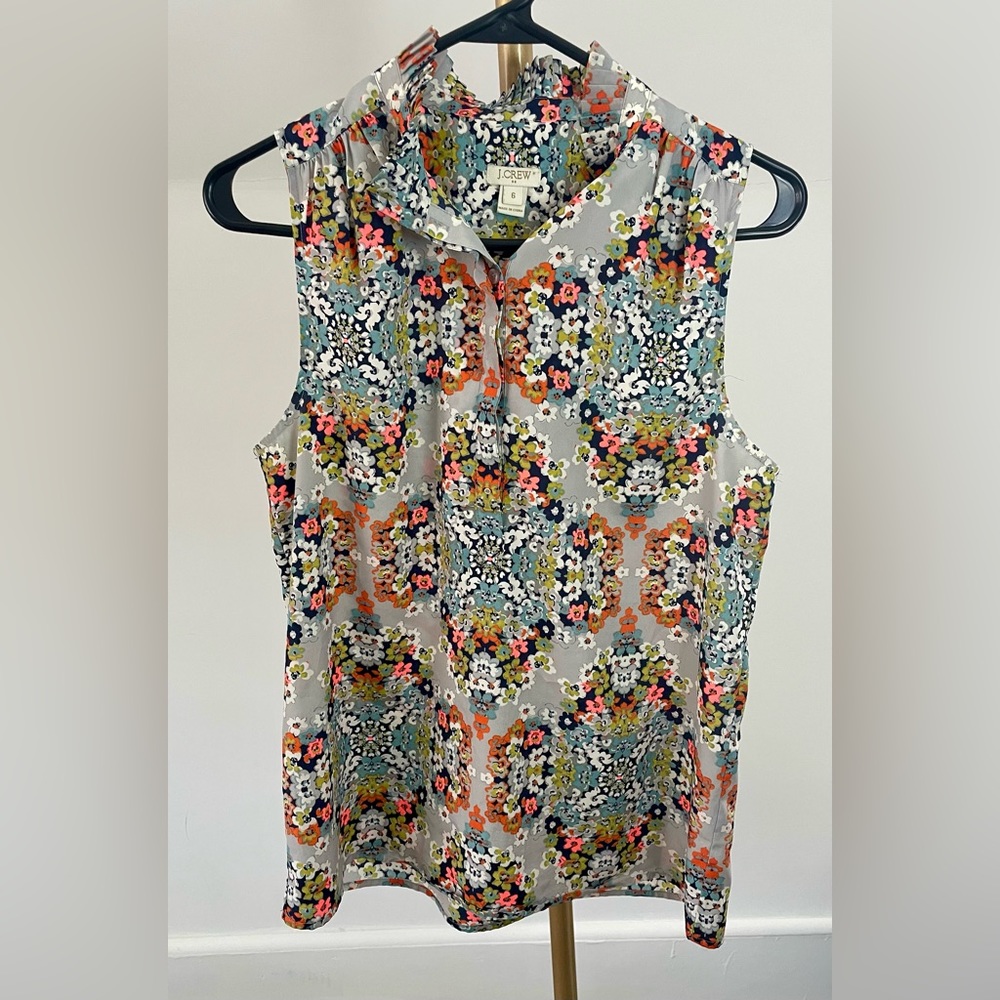 J Crew High Neck Grey Floral Tank, Size 6